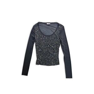 Y2k Max&Co Beaded Mesh Top Euro Black - Size Small